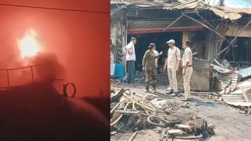 बिलासपुर के बुधवारी बाजार में भीषण आग, कई दुकानें और गोदाम जले, लाखों का नुकसान