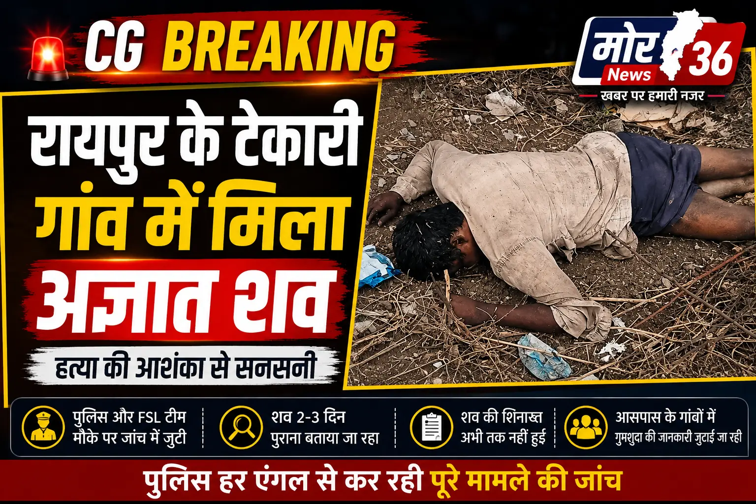 Unknown dead body found in Tekari village Raipur police investigation